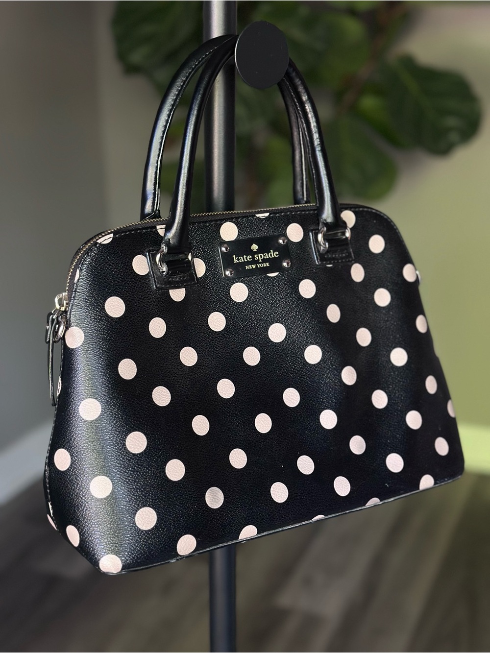 Kate Spade New York kate Black Cream Polka Dot Dome Satchel Handbag Purse